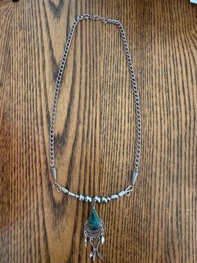 Silver-Tone Necklace with Teardrop turquoise Pendant